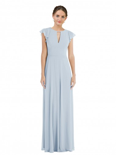 Flutter Sleeves Sea Glass V-Back A-Line Bateau Neck Formal Evening Gown / Bridesmaid Dress Lincoln