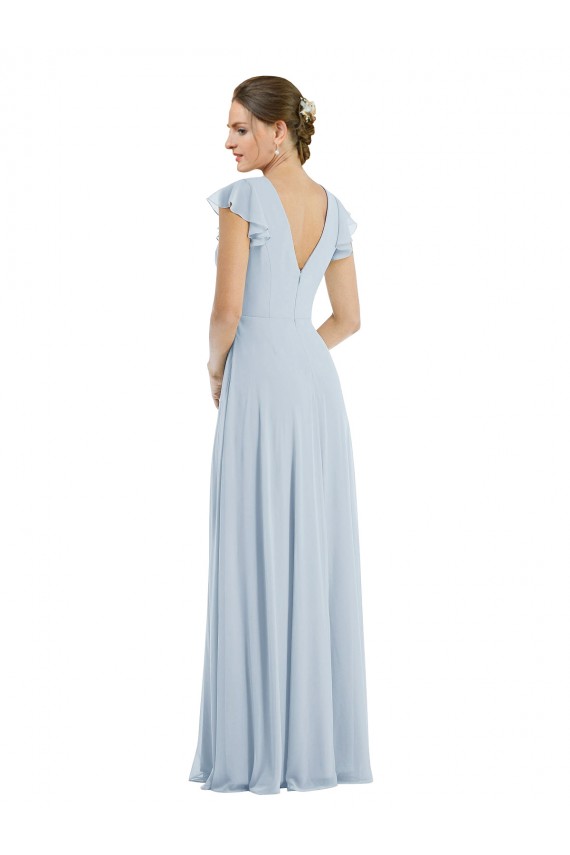 Flutter Sleeves Sea Glass V-Back A-Line Bateau Neck Formal Evening Gown / Bridesmaid Dress Lincoln
