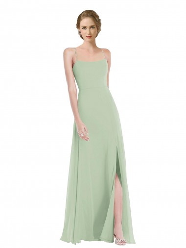 Sleeveless Sage Criss Cross Back A-Line Scoop Neck Semi Formal Evening Dress / Bridesmaid Dress Lincoln