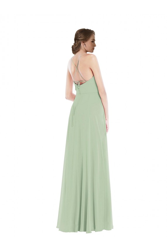 Sleeveless Sage Criss Cross Back A-Line Scoop Neck Semi Formal Evening Dress / Bridesmaid Dress Lincoln