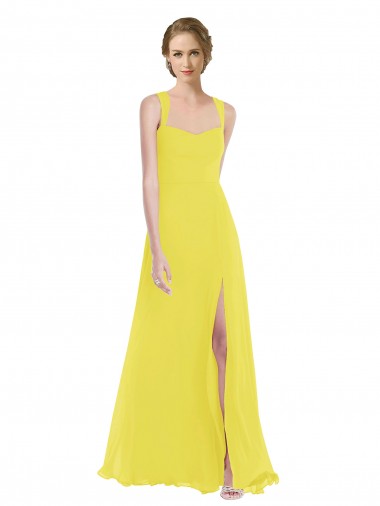 Sleeveless Yellow A-Line Spaghetti Straps Semi Formal Evening Dress / Bridesmaid Dress Lincoln
