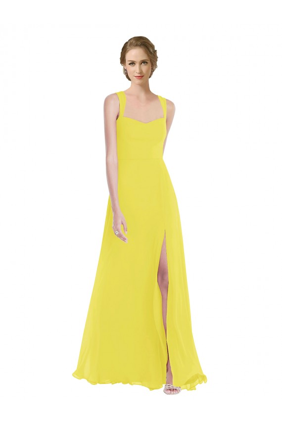 Sleeveless Yellow A-Line Spaghetti Straps Semi Formal Evening Dress / Bridesmaid Dress Lincoln