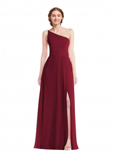 Sleeveless Burgundy A-Line One Shoulder Semi Formal Evening Dress / Bridesmaid Dress Lincoln