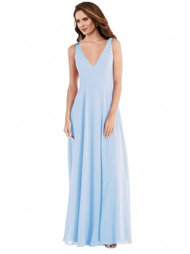 Sleeveless Light Sky Blue A-Line V-Neck Semi Formal Evening Dress / Bridesmaid Dress Lincoln