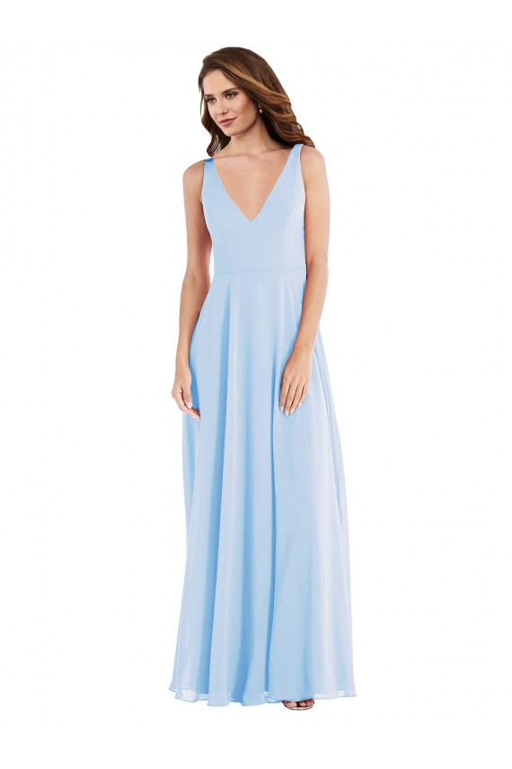 Sleeveless Light Sky Blue A-Line V-Neck Semi Formal Evening Dress / Bridesmaid Dress Lincoln