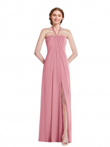 Sleeveless Skin Pink Open Back A-Line Halter Neck Semi Formal Evening Dress / Bridesmaid Dress Lincoln