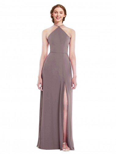 Sleeveless Dusty Rose Low Back A-Line Halter Neck Formal Evening Gown / Bridesmaid Dress Lincoln