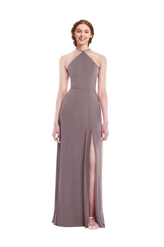 Sleeveless Dusty Rose Low Back A-Line Halter Neck Formal Evening Gown / Bridesmaid Dress Lincoln