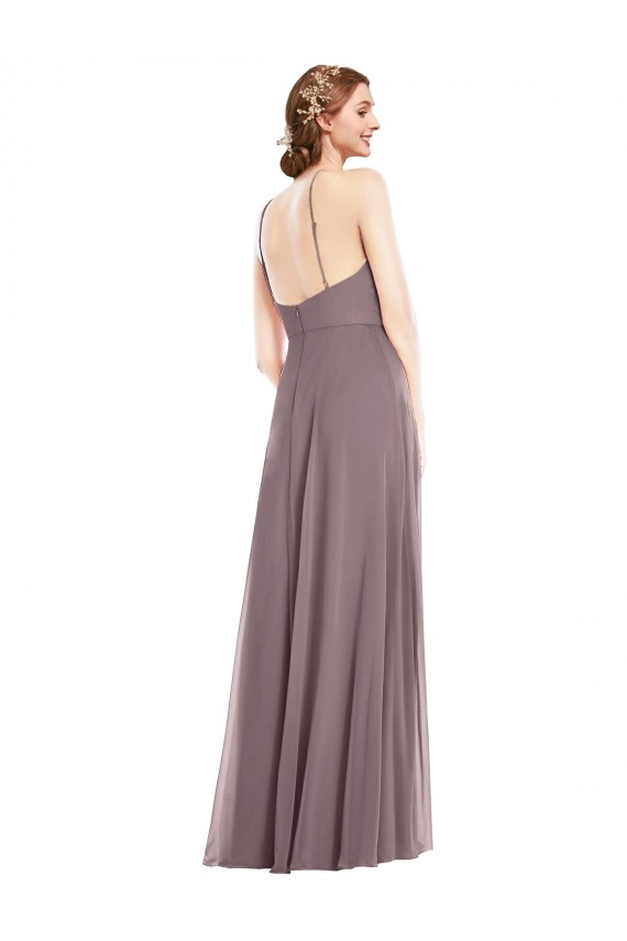 Sleeveless Dusty Rose Low Back A-Line Halter Neck Formal Evening Gown / Bridesmaid Dress Lincoln