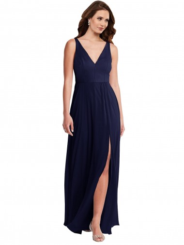 Sleeveless Dark Navy V-Back A-Line V-Neck Black Tie Evening Gown / Bridesmaid Dress Lincoln