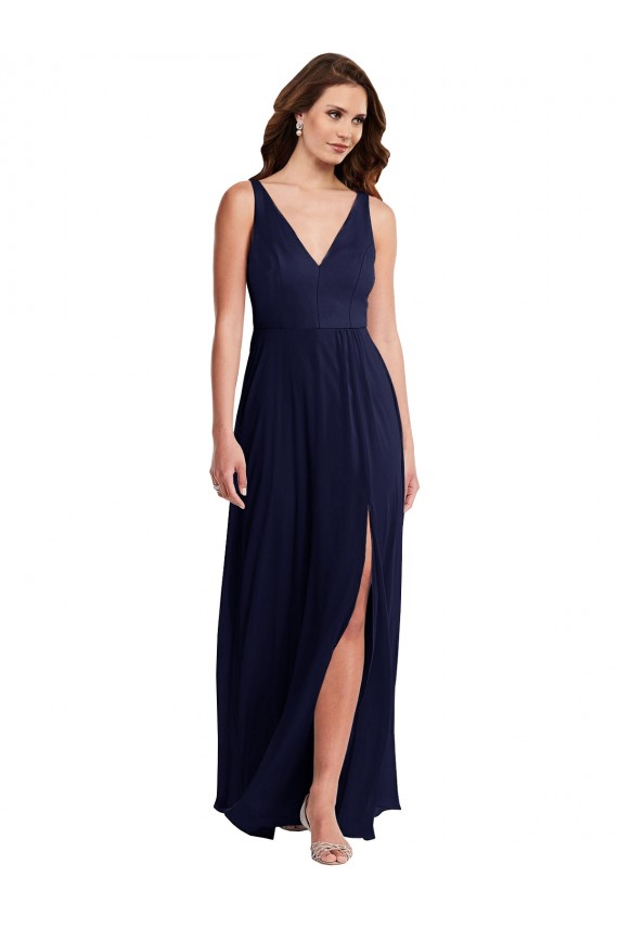 Sleeveless Dark Navy V-Back A-Line V-Neck Black Tie Evening Gown / Bridesmaid Dress Lincoln