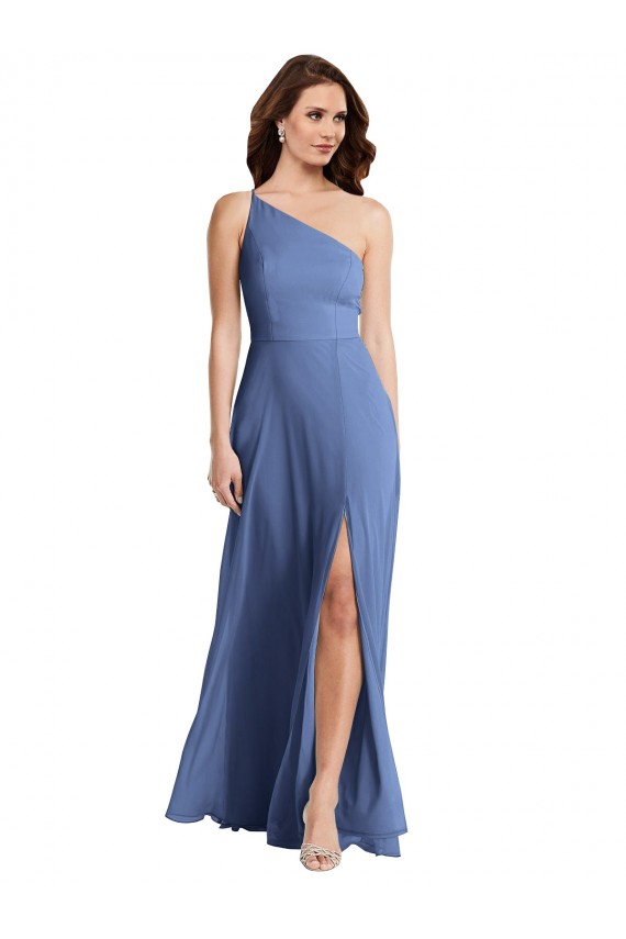 Sleeveless Windsor Blue A-Line One Shoulder Formal Evening Gown / Bridesmaid Dress Lincoln