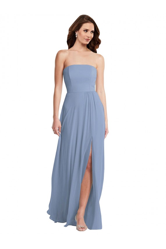 Sleeveless Dusty Blue A-Line Strapless Semi Formal Evening Dress / Bridesmaid Dress Lincoln