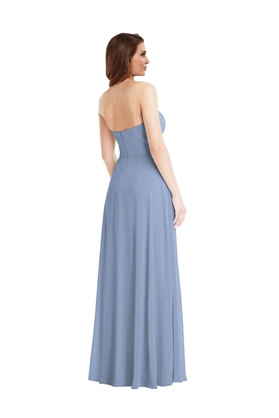 Sleeveless Dusty Blue A-Line Strapless Semi Formal Evening Dress / Bridesmaid Dress Lincoln
