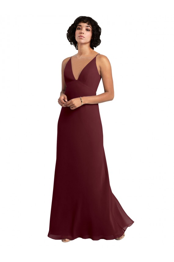 Sleeveless Burgundy Gold V-Back A-Line V-Neck Bridesmaid Dress / Formal Dress Lincoln