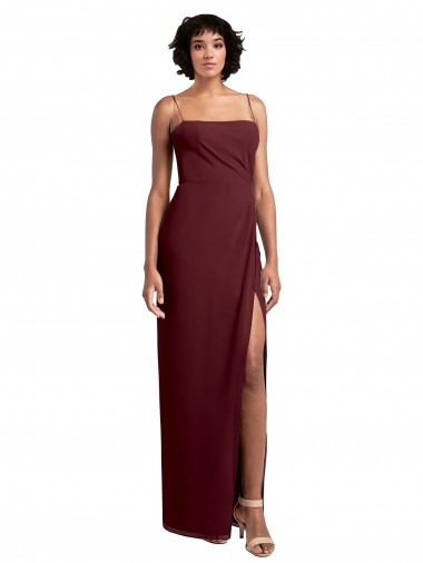Sleeveless Burgundy Gold Open Back A-Line Spaghetti Straps Evening Dress / Bridesmaid Dress Lincoln