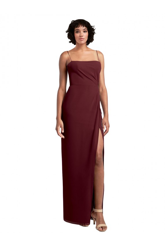 Sleeveless Burgundy Gold Open Back A-Line Spaghetti Straps Evening Dress / Bridesmaid Dress Lincoln