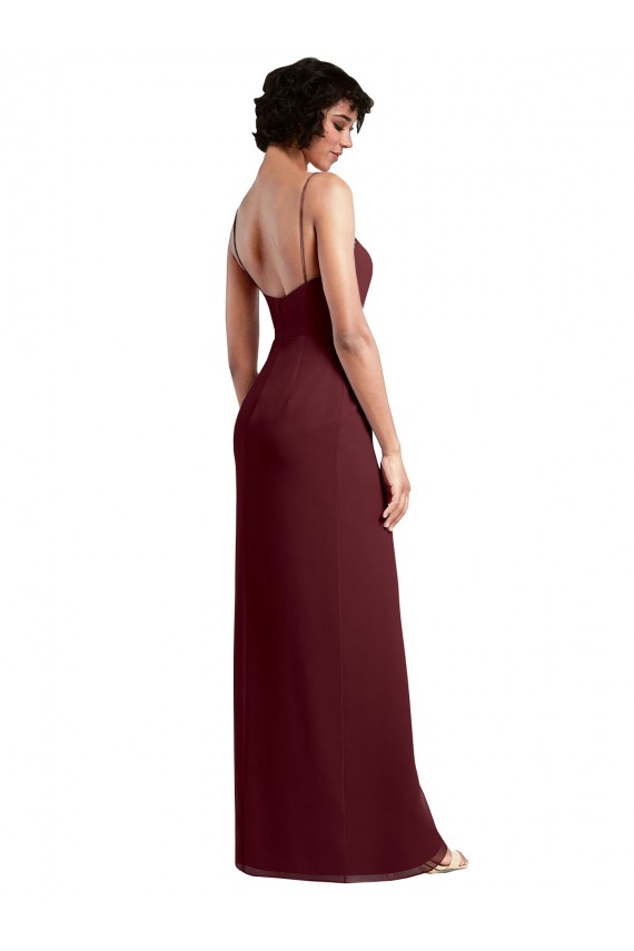 Sleeveless Burgundy Gold Open Back A-Line Spaghetti Straps Evening Dress / Bridesmaid Dress Lincoln