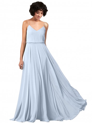Sleeveless Light Sky Blue Low Back A-Line Spaghetti Straps Formal Dress / Bridesmaid Dress Lincoln