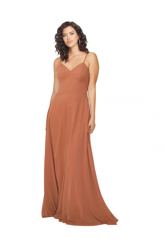 Sleeveless Rosewood Keyhole Back A-Line V-Neck Bridesmaid Dress Lincoln