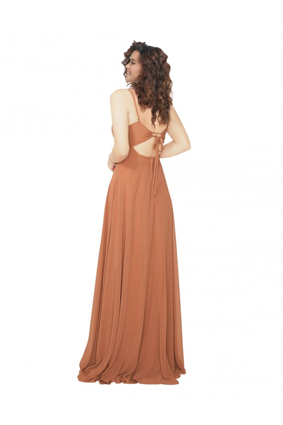 Sleeveless Rosewood Keyhole Back A-Line V-Neck Bridesmaid Dress Lincoln