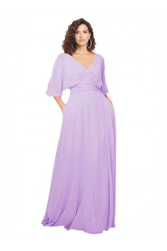 Half Sleeves Lilac Low Back A-Line V-Neck Bridesmaid Dress Lincoln