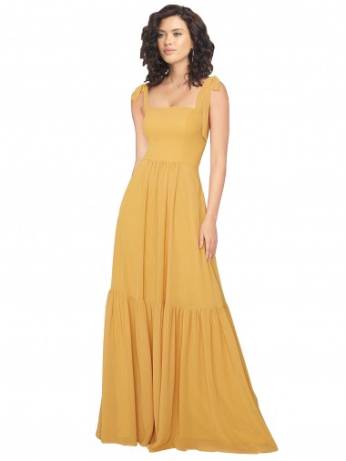 Sleeveless Saffron A-Line Square Neck Bridesmaid Dress Lincoln