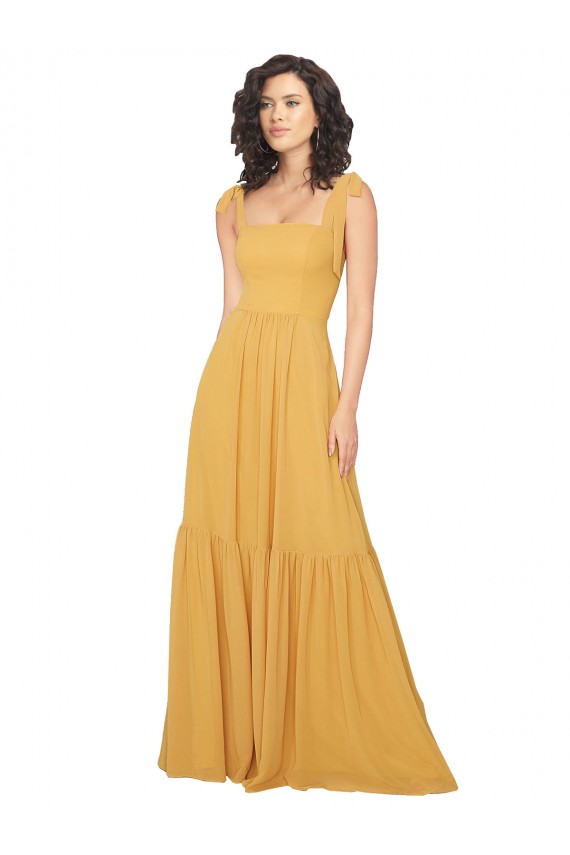 Sleeveless Saffron A-Line Square Neck Bridesmaid Dress Lincoln
