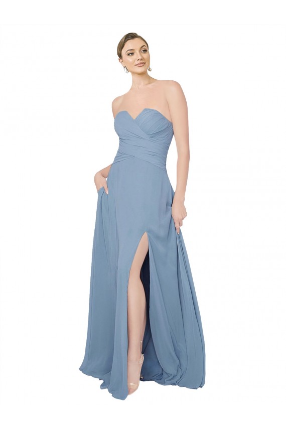 Sleeveless Dusty Blue Low Back A-Line Sweetheart Bridesmaid Dress / Evening Dress Lincoln