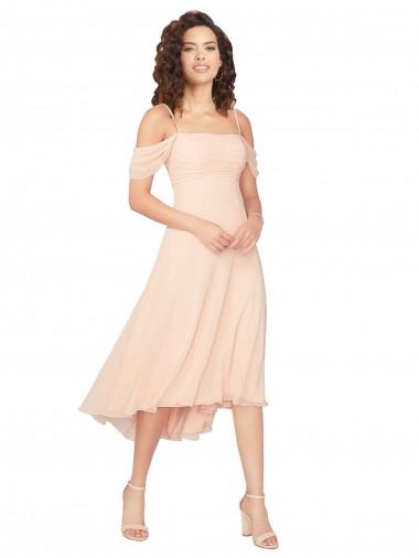 Cold Shoulder Ice Pink Low Back A-Line Square Neck High Low Bridesmaid Dress Lincoln