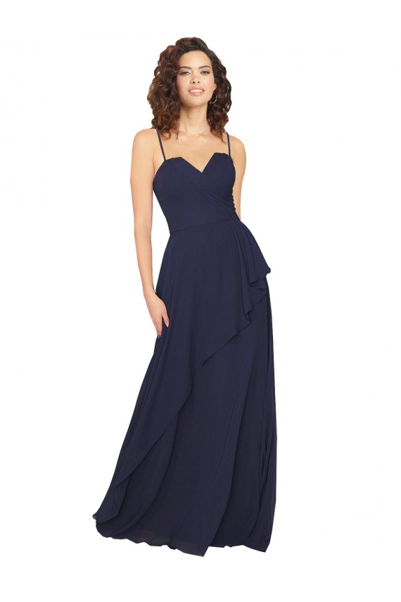 Sleeveless Dark Navy Low Back A-Line V-Neck Bridesmaid Dress / Formal Dress Lincoln