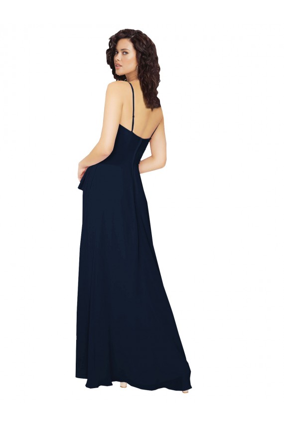 Sleeveless Dark Navy Low Back A-Line V-Neck Bridesmaid Dress / Formal Dress Lincoln