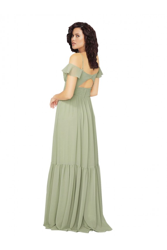 Cold Shoulder Saffron Keyhole Back A-Line V-Neck Bridesmaid Dress Lincoln