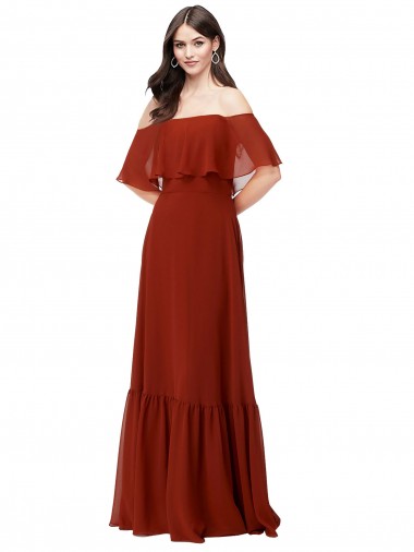 Short Flutter Sleeves Red A-Line Off the Shoulder Bridesmaid Dress Lincoln