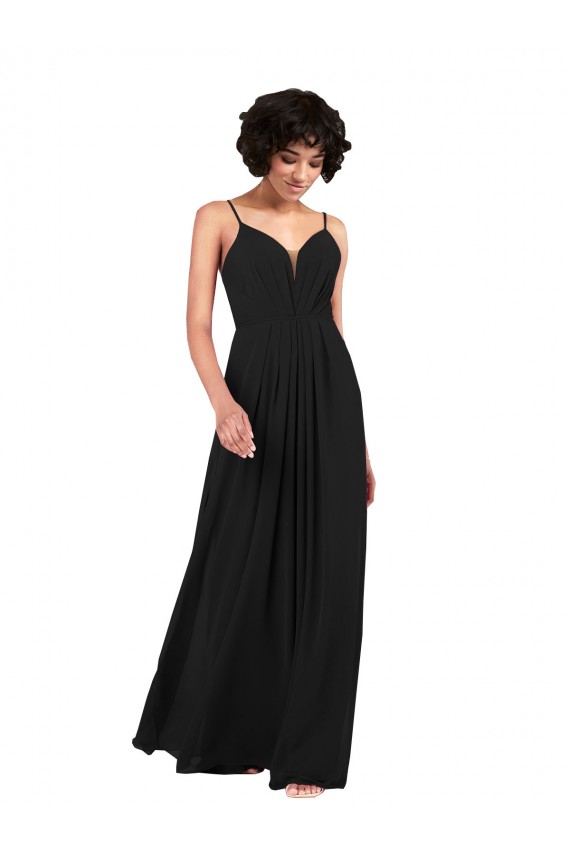 Sleeveless Black Criss Cross Open Back Column V-Neck Formal Evening Gown / Bridesmaid Dress Lincoln
