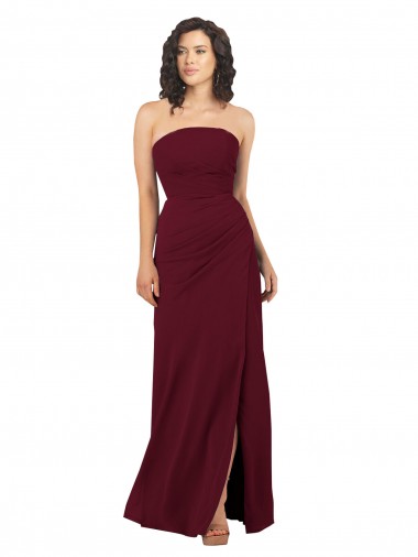 Sleeveless Burgundy Sheath Strapless Bridesmaid Dress Lincoln