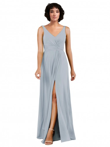 Sleeveless Sea Glass Low Back Column V-Neck Bridesmaid Dress Lincoln