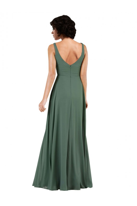 Sleeveless Sea Glass Low Back Column V-Neck Bridesmaid Dress Lincoln