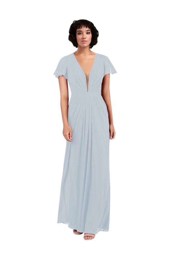 Cap Sleeves Sea Glass A-Line V-Neck Bridesmaid Dress / Formal Dress Lincoln