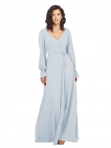 Long Sleeves Sea Glass A-Line V-Neck Formal Dress / Bridesmaid Dress Lincoln