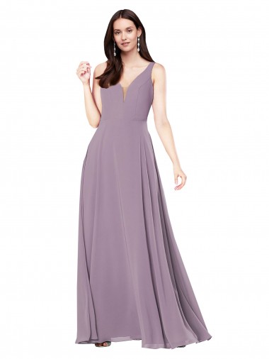 Sleeveless Dark Lavender Low Back Sheath V-Neck Formal Evening Gown / Bridesmaid Dress Lincoln