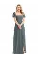 Puff Sleeves Slate Grey A-Line Square Neck Semi Formal Evening Dress / Bridesmaid Dress Lincoln