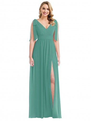 Sleeveless Icelandic Silver V-Back A-Line V-Neck Semi Formal Evening Dress / Bridesmaid Dress Lincoln