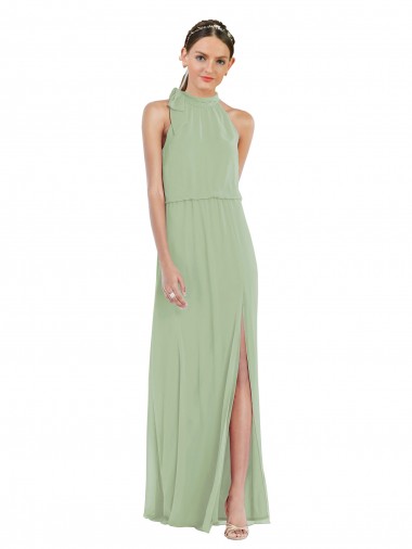 Sleeveless Smoke Green A-Line High Neck Semi Formal Evening Dress / Bridesmaid Dress Lincoln