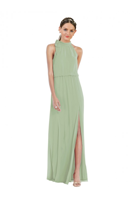 Sleeveless Smoke Green A-Line High Neck Semi Formal Evening Dress / Bridesmaid Dress Lincoln
