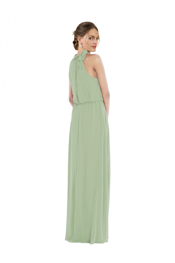 Sleeveless Smoke Green A-Line High Neck Semi Formal Evening Dress / Bridesmaid Dress Lincoln