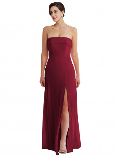 Sleeveless Burgundy Low Back A-Line Strapless Formal Evening Gown / Bridesmaid Dress Lincoln