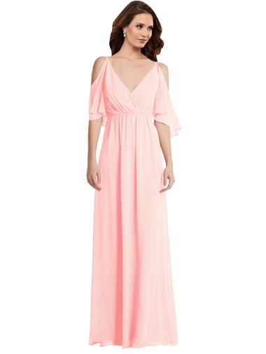 Cold Shoulder Pink V-Back A-Line V-Neck Semi Formal Evening Dress / Bridesmaid Dress Lincoln