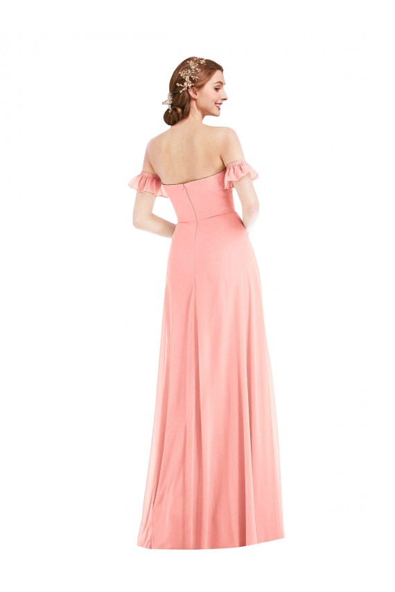 Flutter Sleeves Salmon A-Line Off the Shoulder Semi Formal Evening Dress / Bridesmaid Dress Lincoln