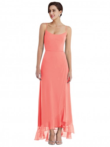 Sleeveless Coral A-Line Spaghetti Straps High Low Bridesmaid Dress Lincoln